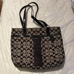 Coach Black and Brown Signature Shoulder Bag